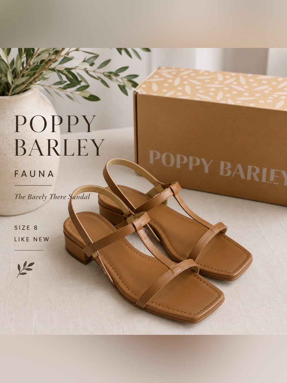 Poppy Barley Fauna Barely There Leather Sandals | Camel | Size 8 | Like New